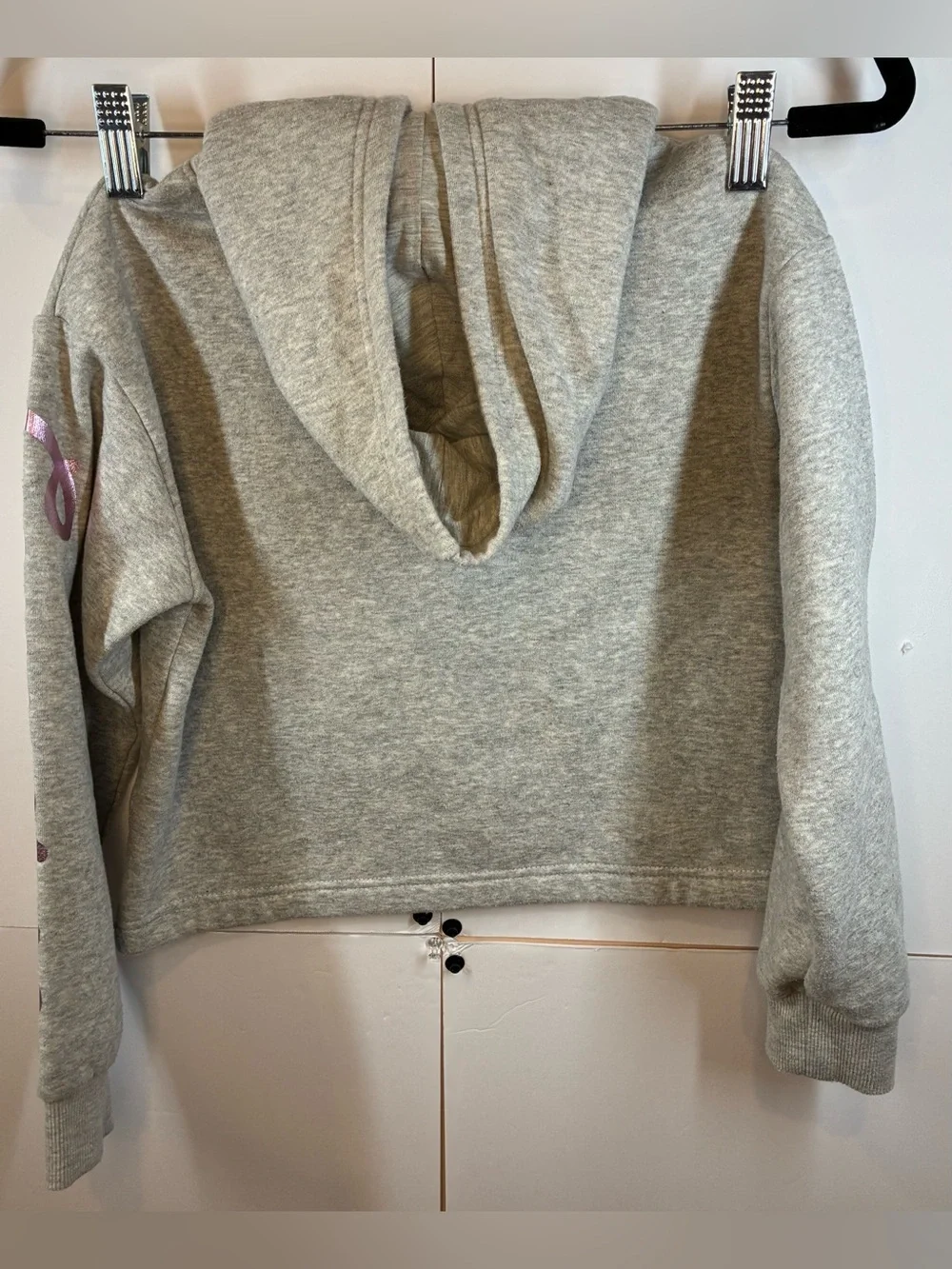 Converse Girls Gray Fleece Pullover Hoodie Metallic Pink Logo Size Small